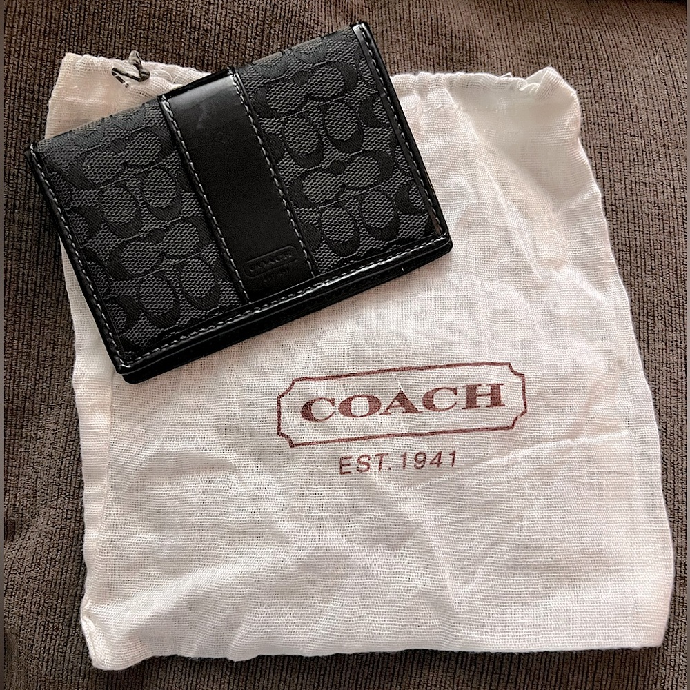 COACH Signature Black Small Bi-fold Wallet w/ 2 ID Windows & 4 Credit Card Slots